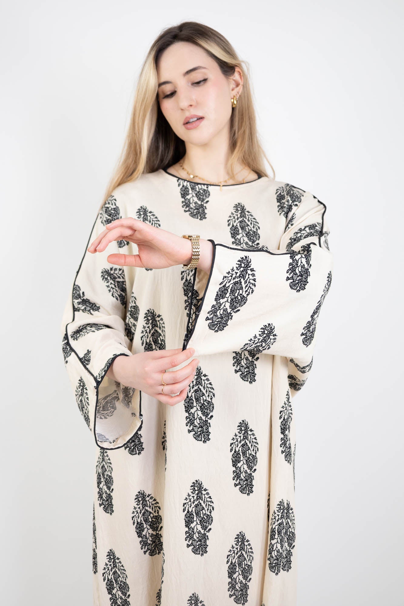 Robe longue et droite à imprimé floral effet lin