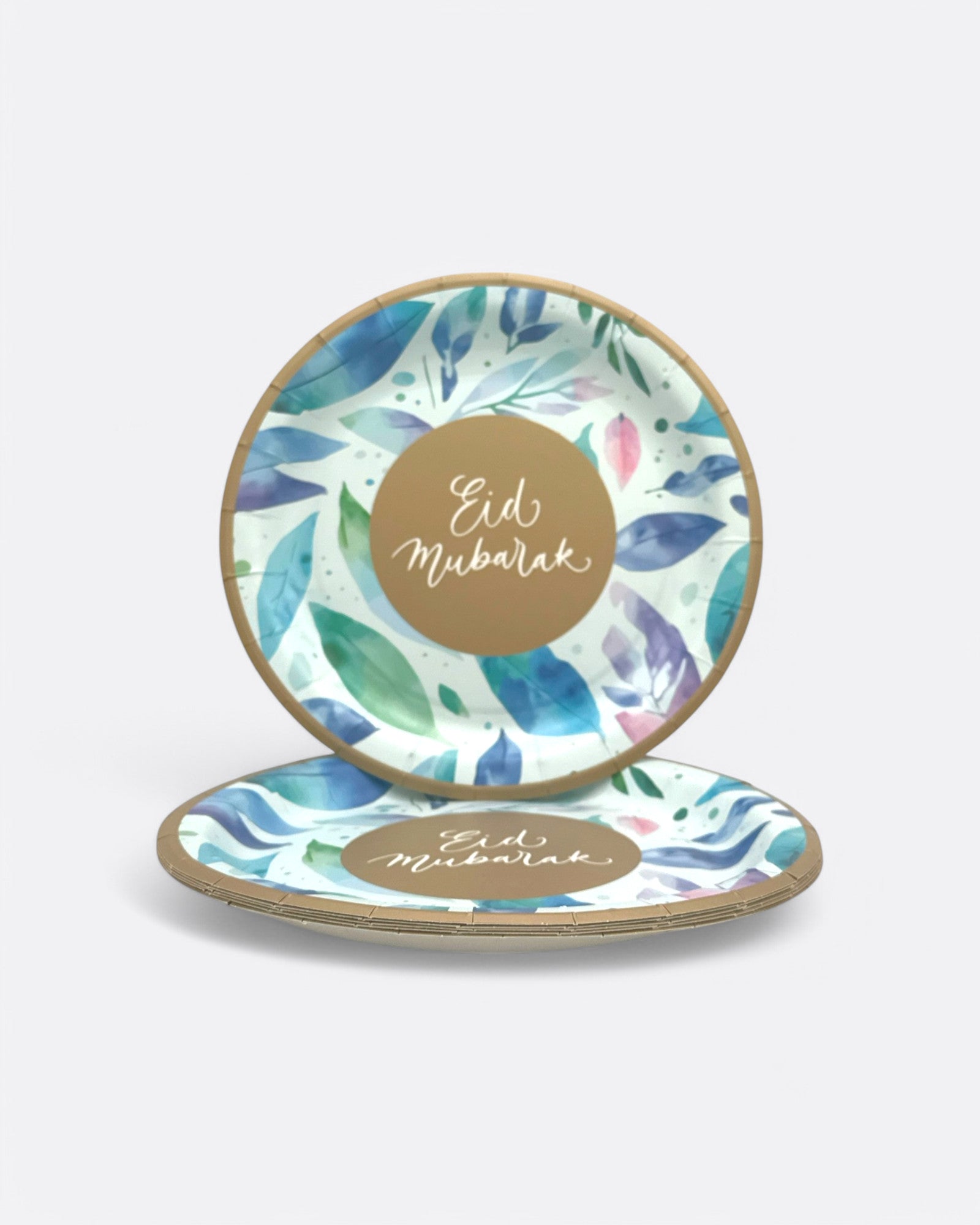 Lots d'assiettes Eid Mubarak - Feuilles Bleues