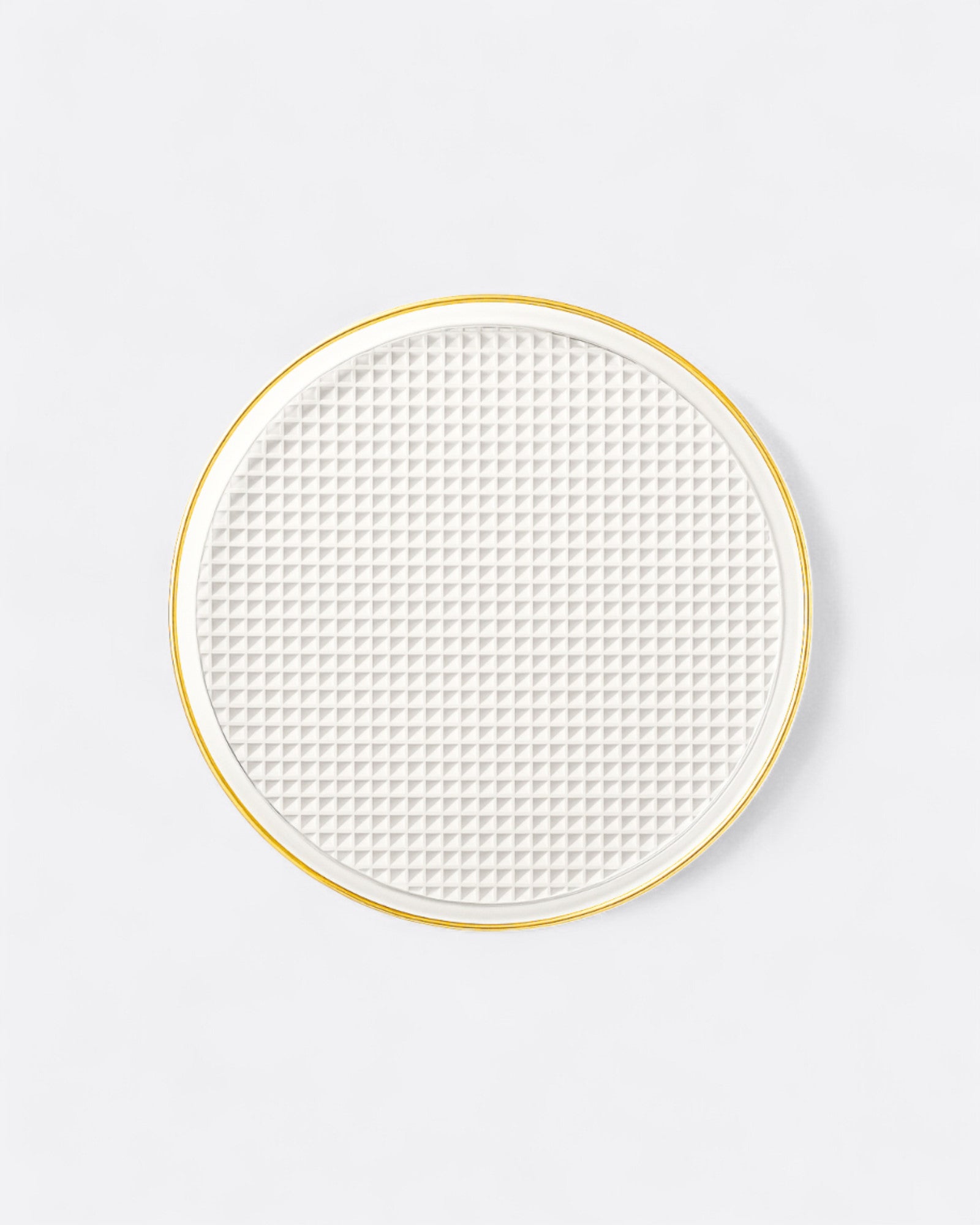 Plateau rond transparent avec bordure dorée