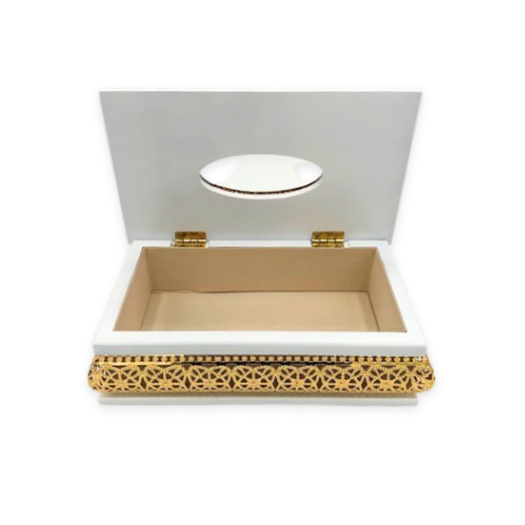 Boîte à mouchoirs blanche & dorée