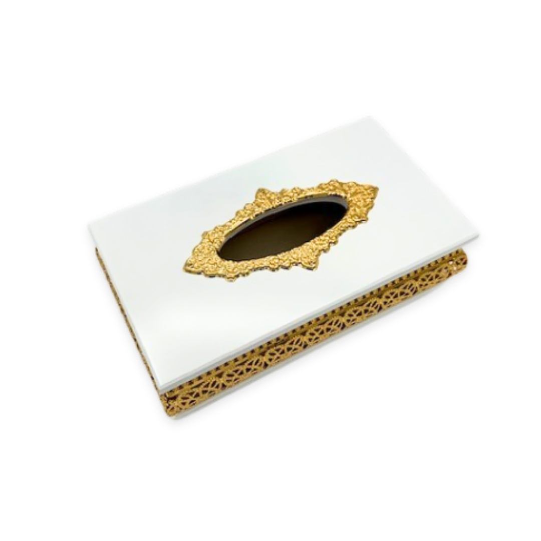 Boîte à mouchoirs blanche & dorée