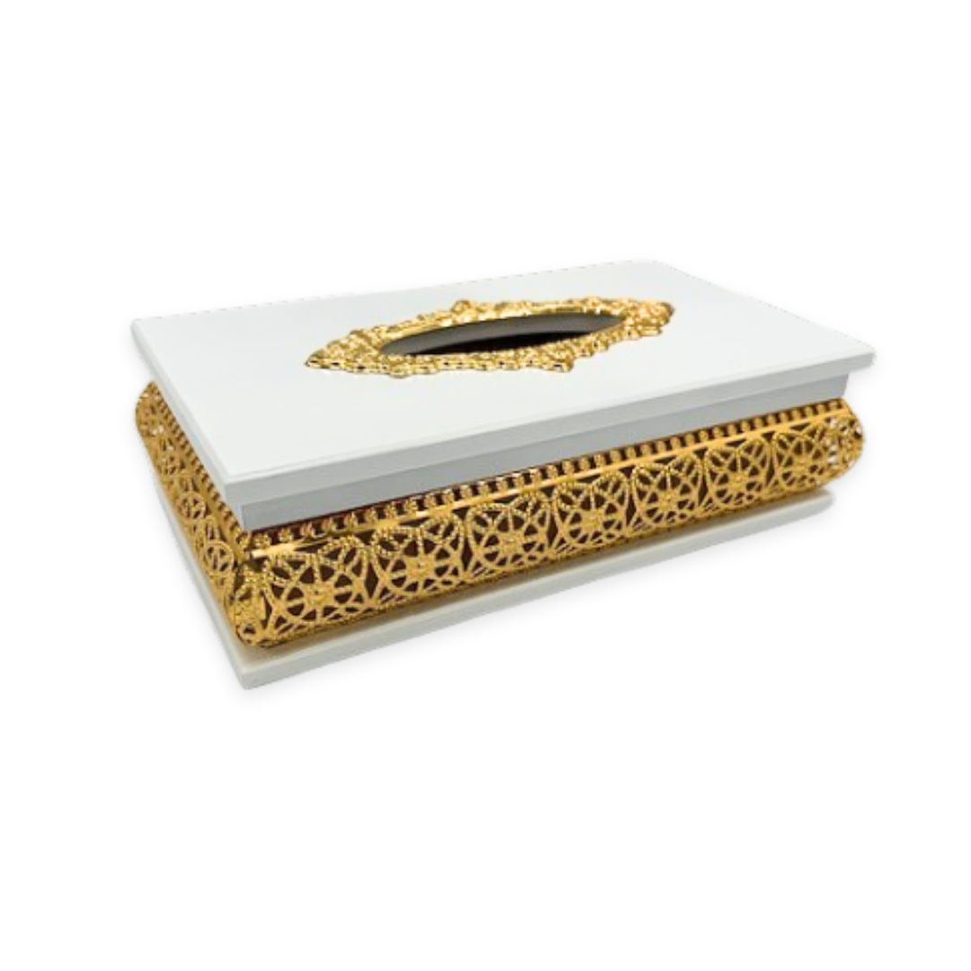Boîte à mouchoirs blanche & dorée