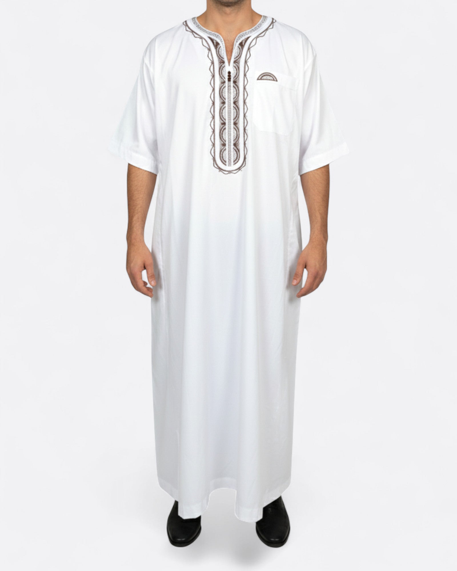 Qamis blanc ornements - Manches courtes