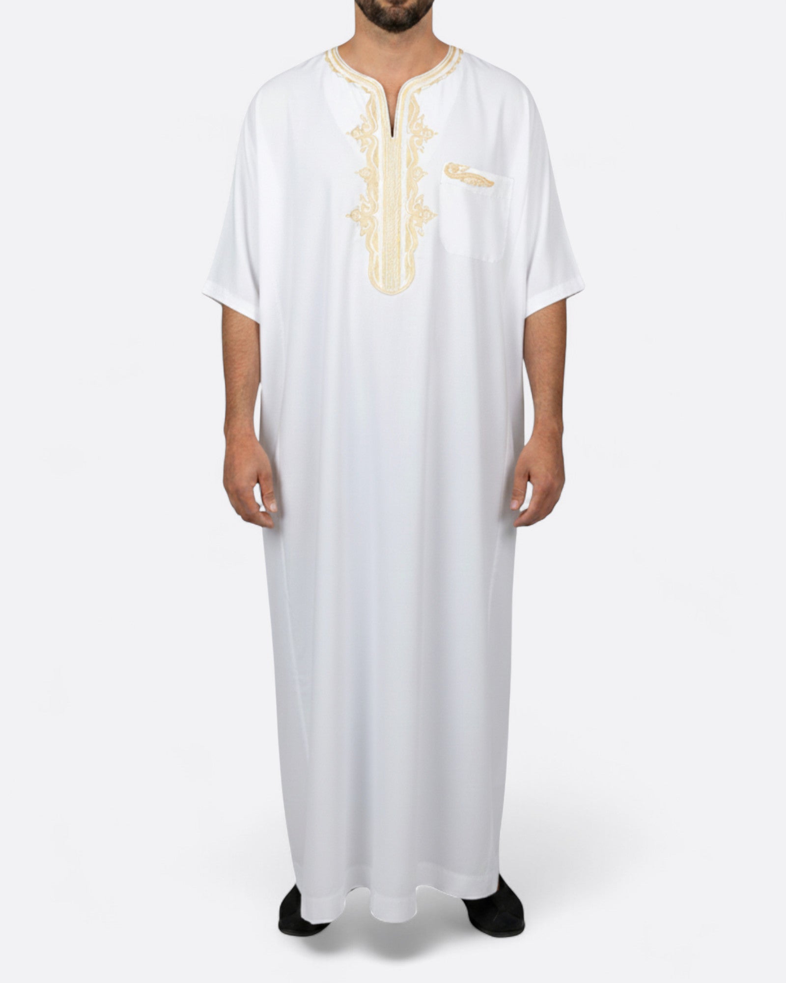 Qamis blanc ornements doré - Manches courtes