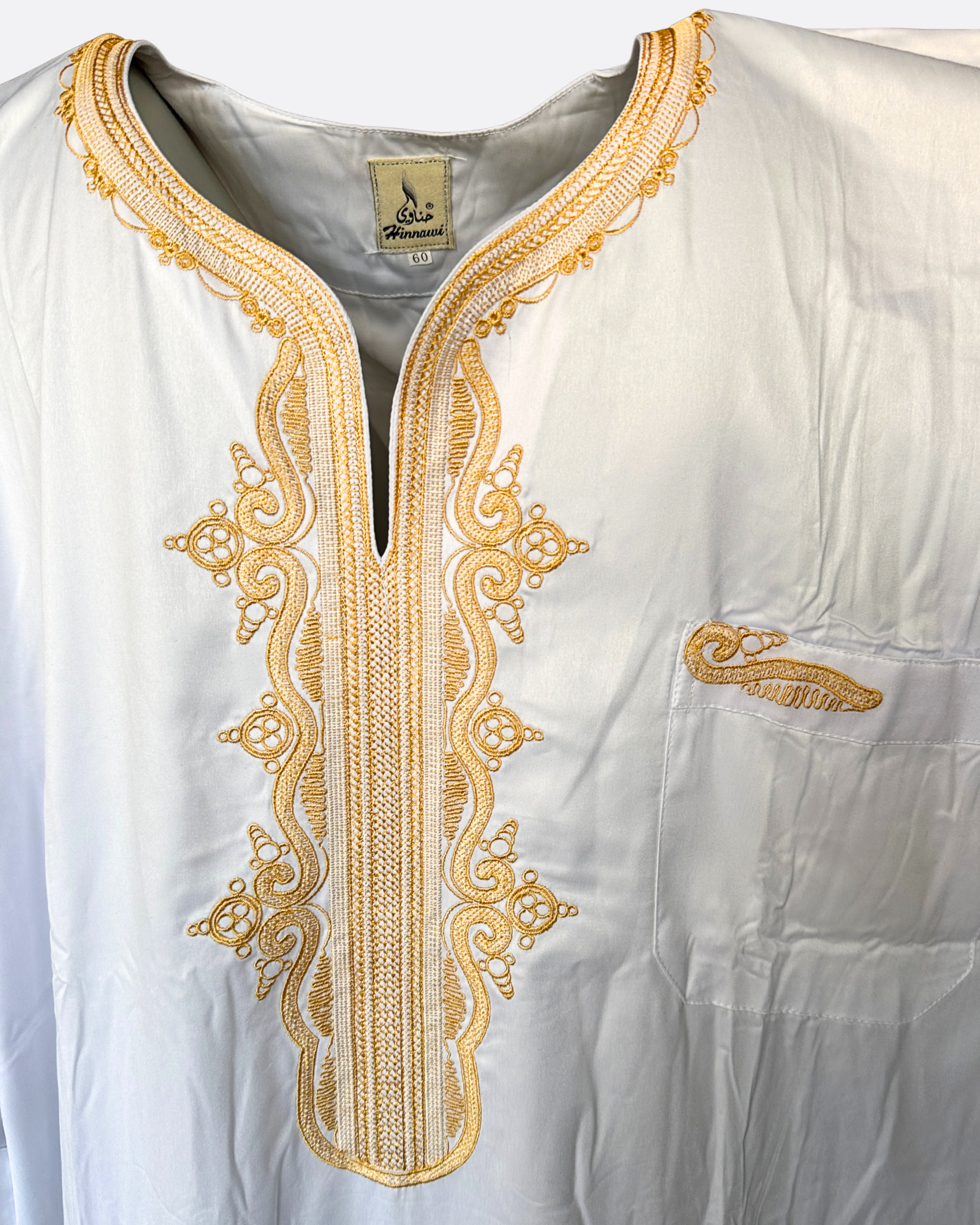 Qamis blanc ornements doré - Manches courtes