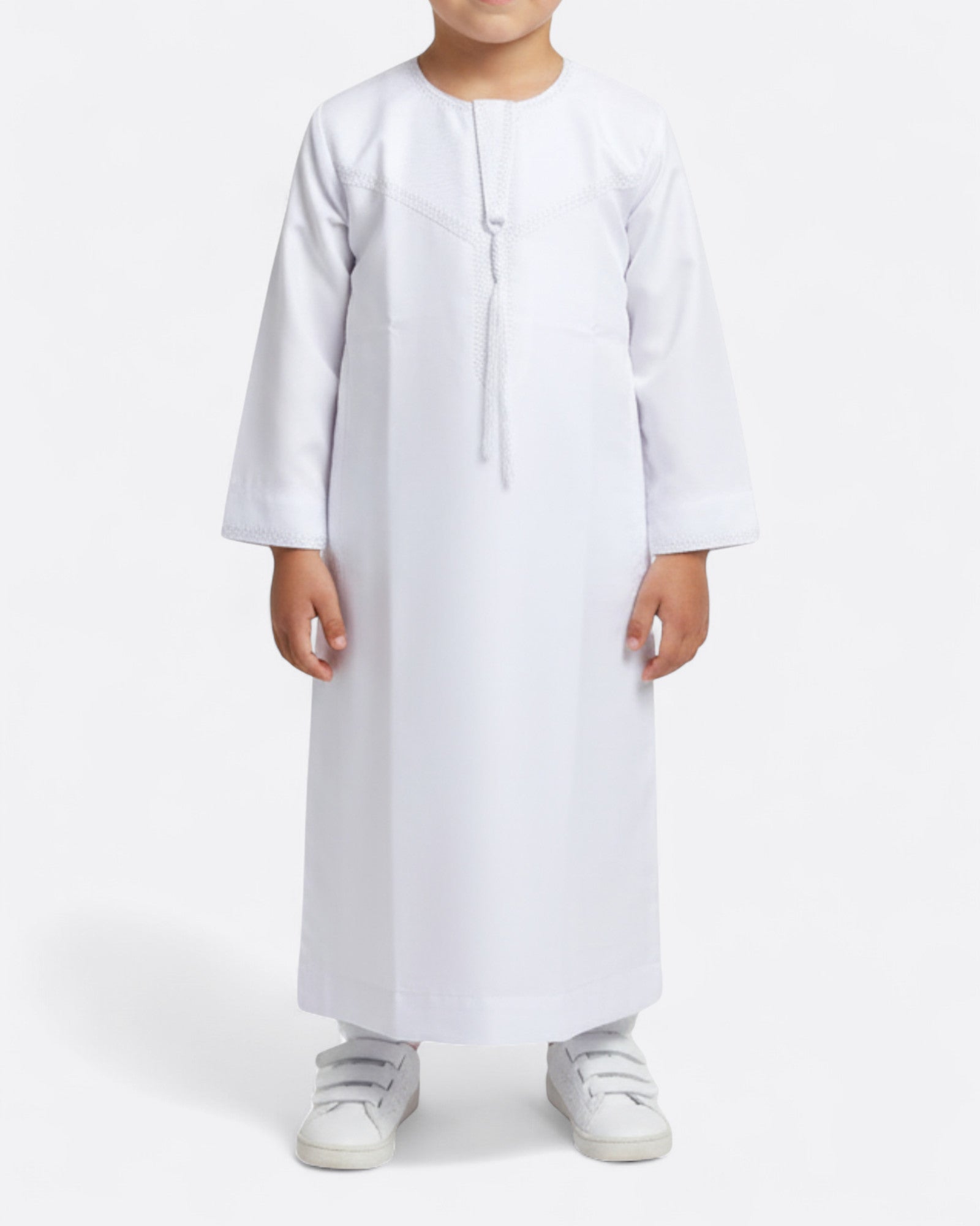 Qamis enfant blanc avec tresse - Manches longues