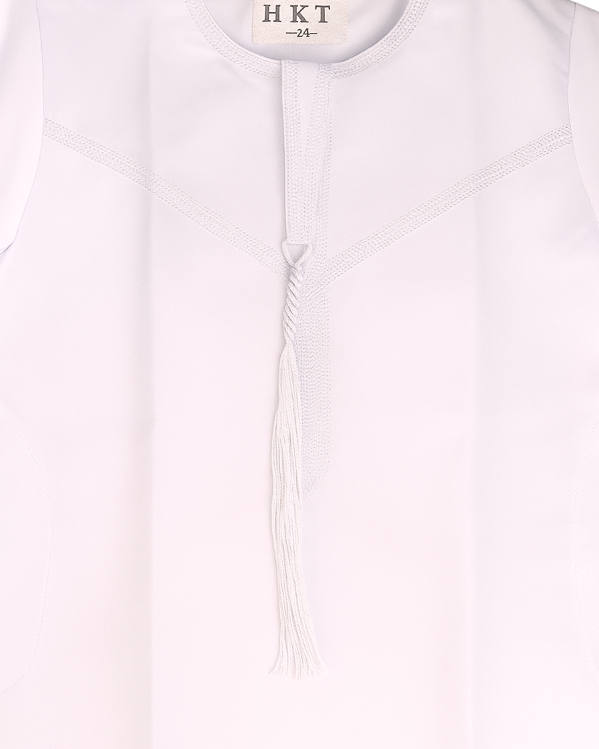 Qamis enfant blanc avec tresse - Manches longues