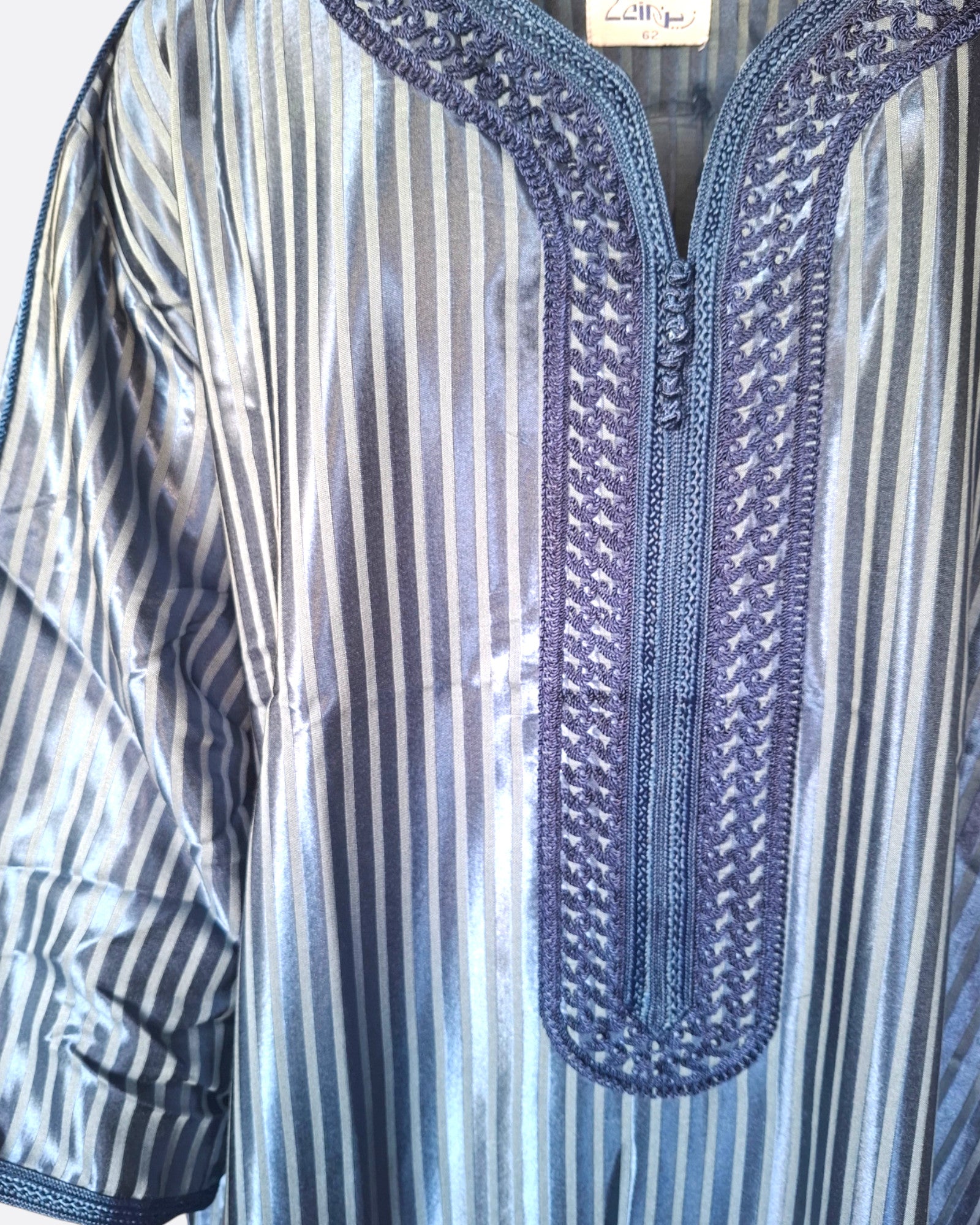 Qamis gandoura à rayure satiné Jellal - Manches 3/4