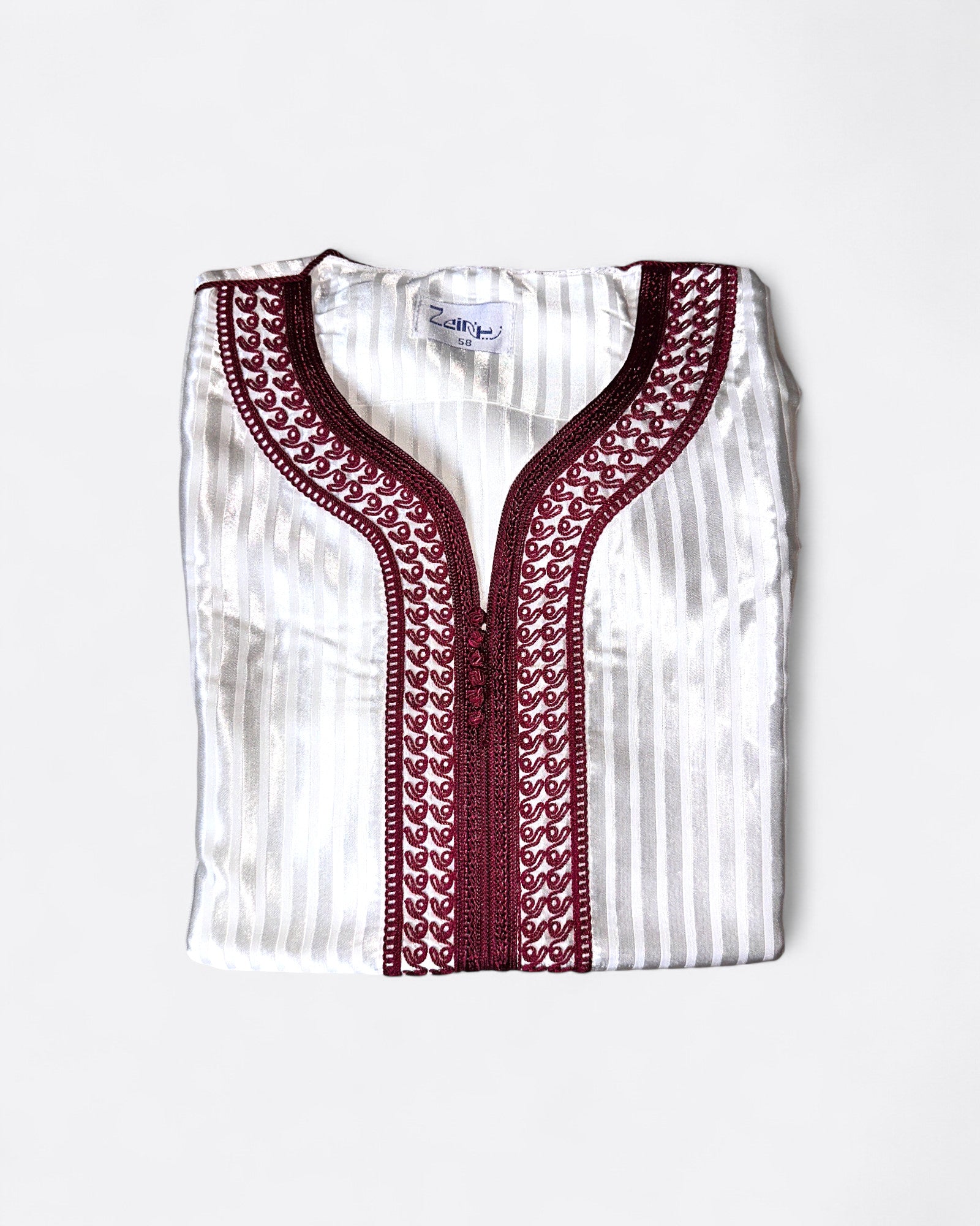 Qamis gandoura à rayure satiné Jellal - Manches 3/4