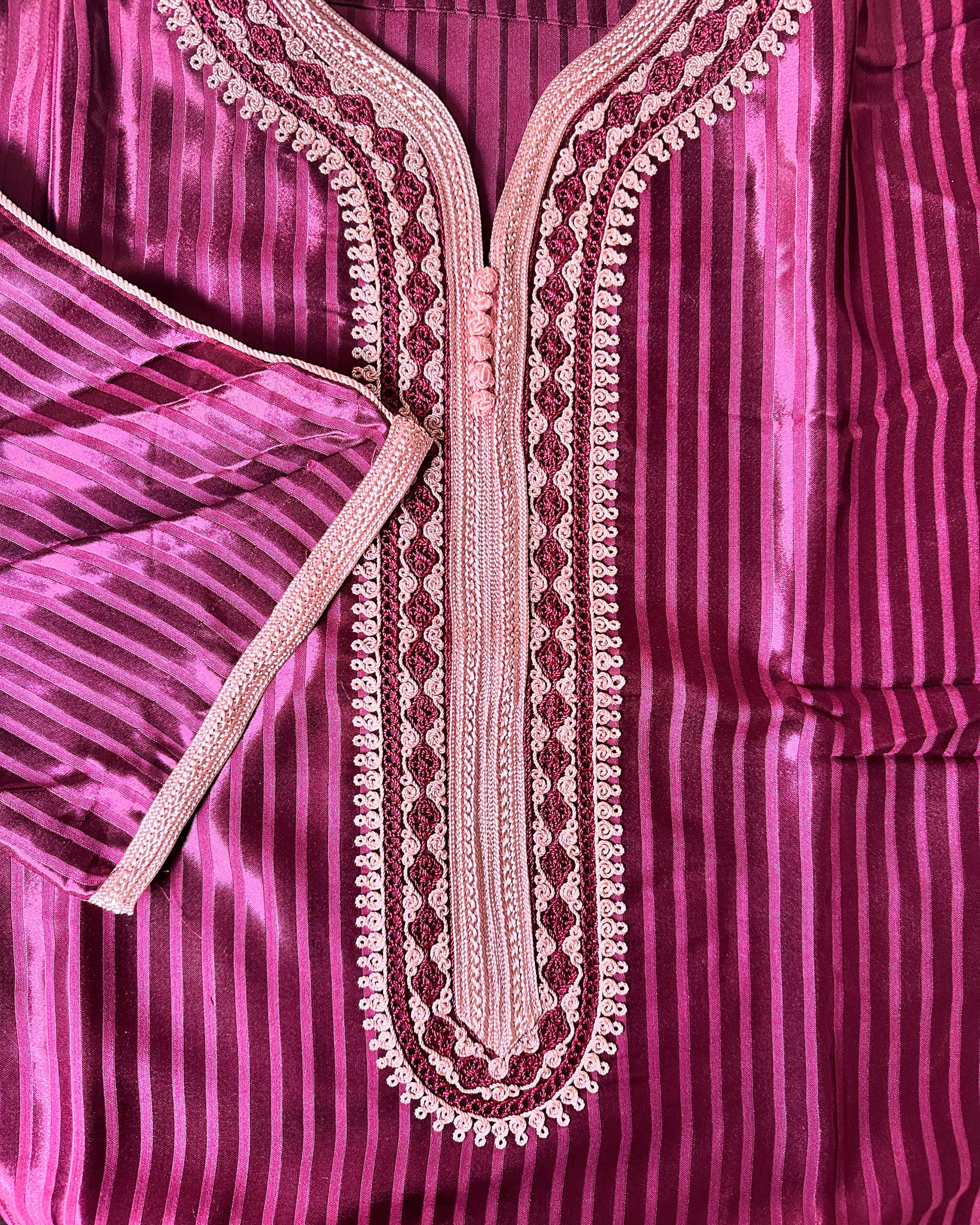 Qamis gandoura à rayure satiné Jellal - Manches 3/4