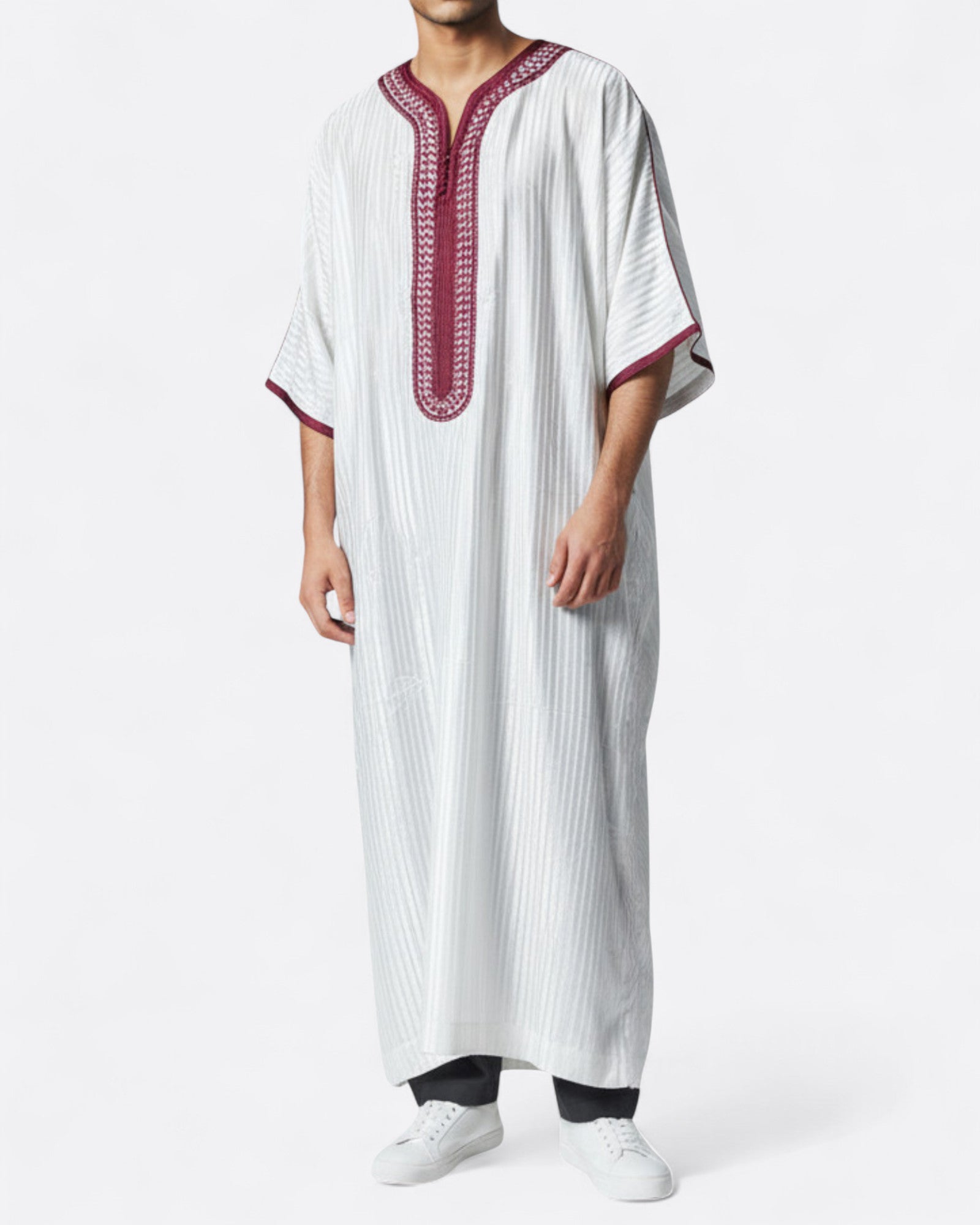 Qamis gandoura à rayure satiné Jellal - Manches 3/4