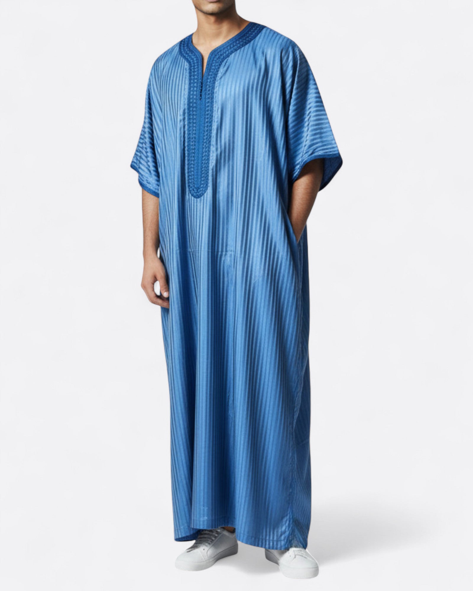 Qamis gandoura à rayure satiné Jellal - Manches 3/4