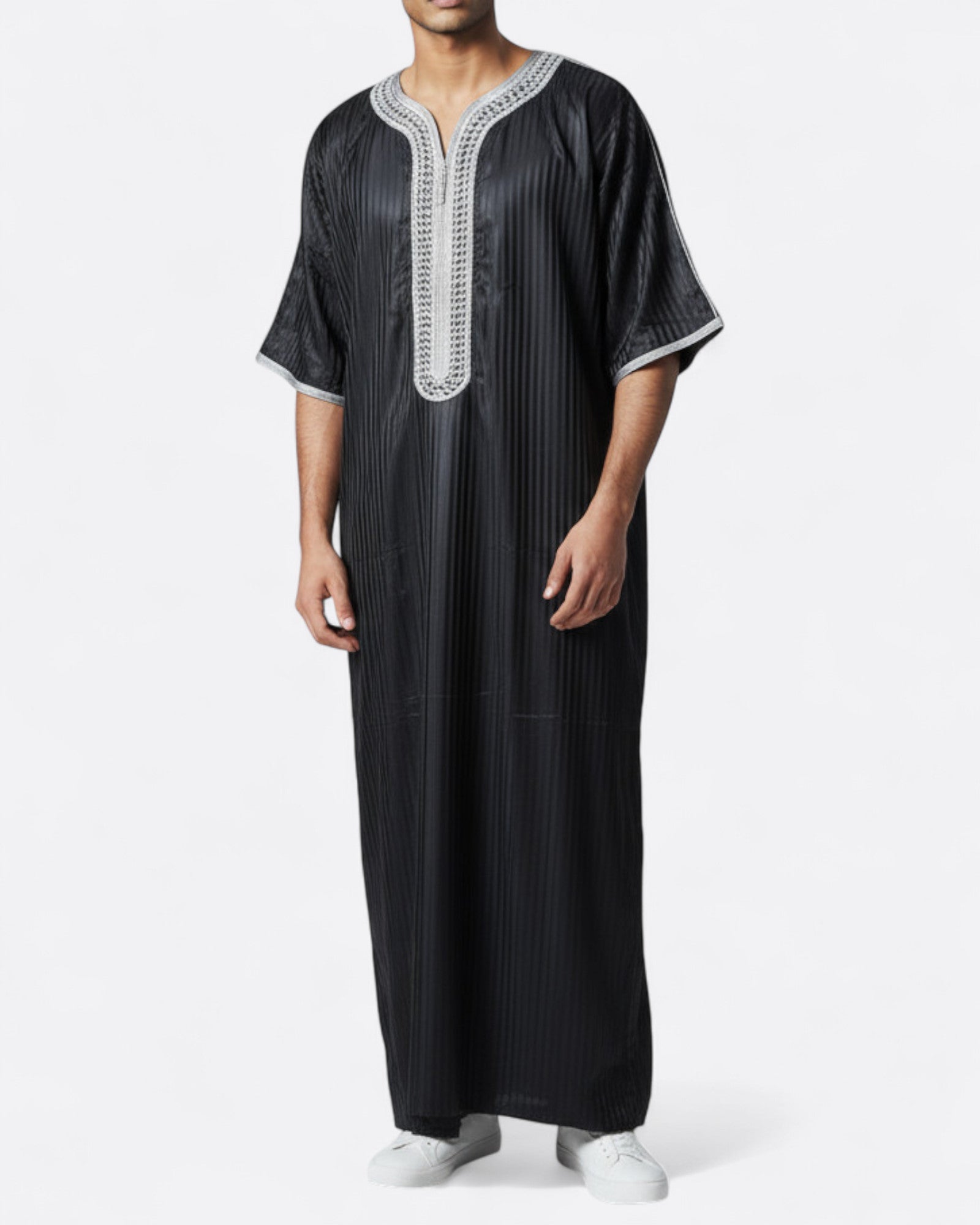 Qamis gandoura à rayure satiné Jellal - Manches 3/4