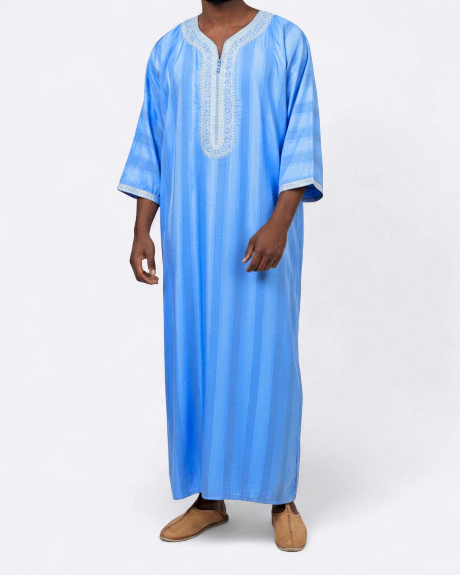 Qamis gandoura à rayure satiné Amir - Manches 3/4