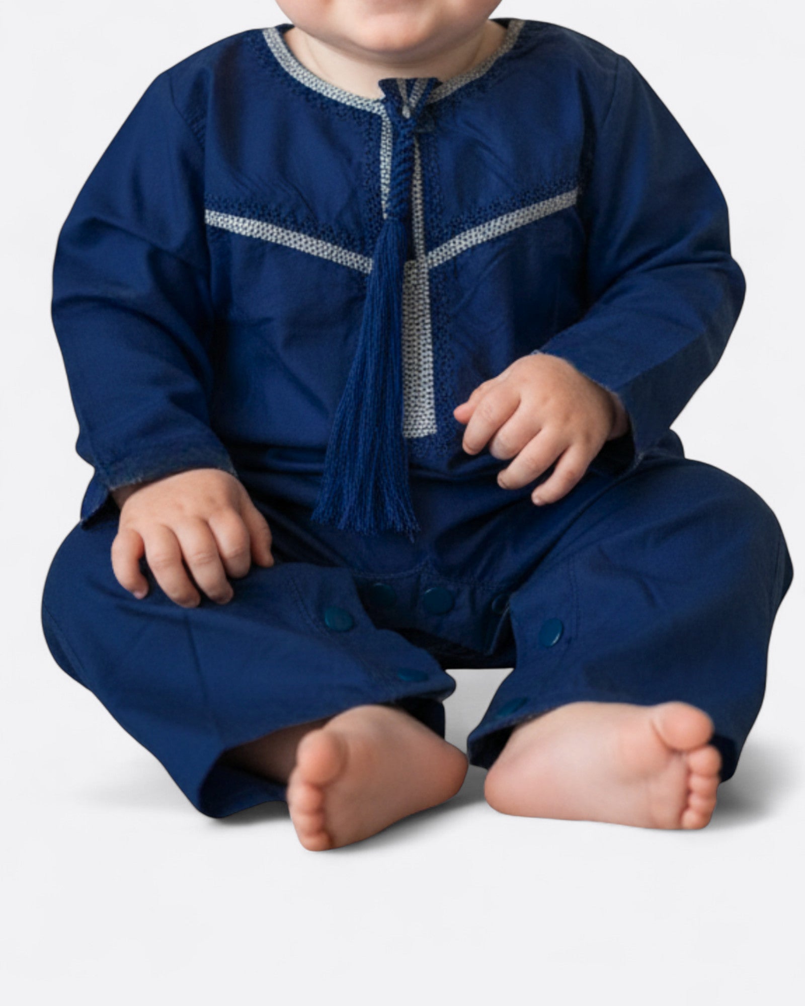 Grenouillère bébé - Qamis à motifs et tresse