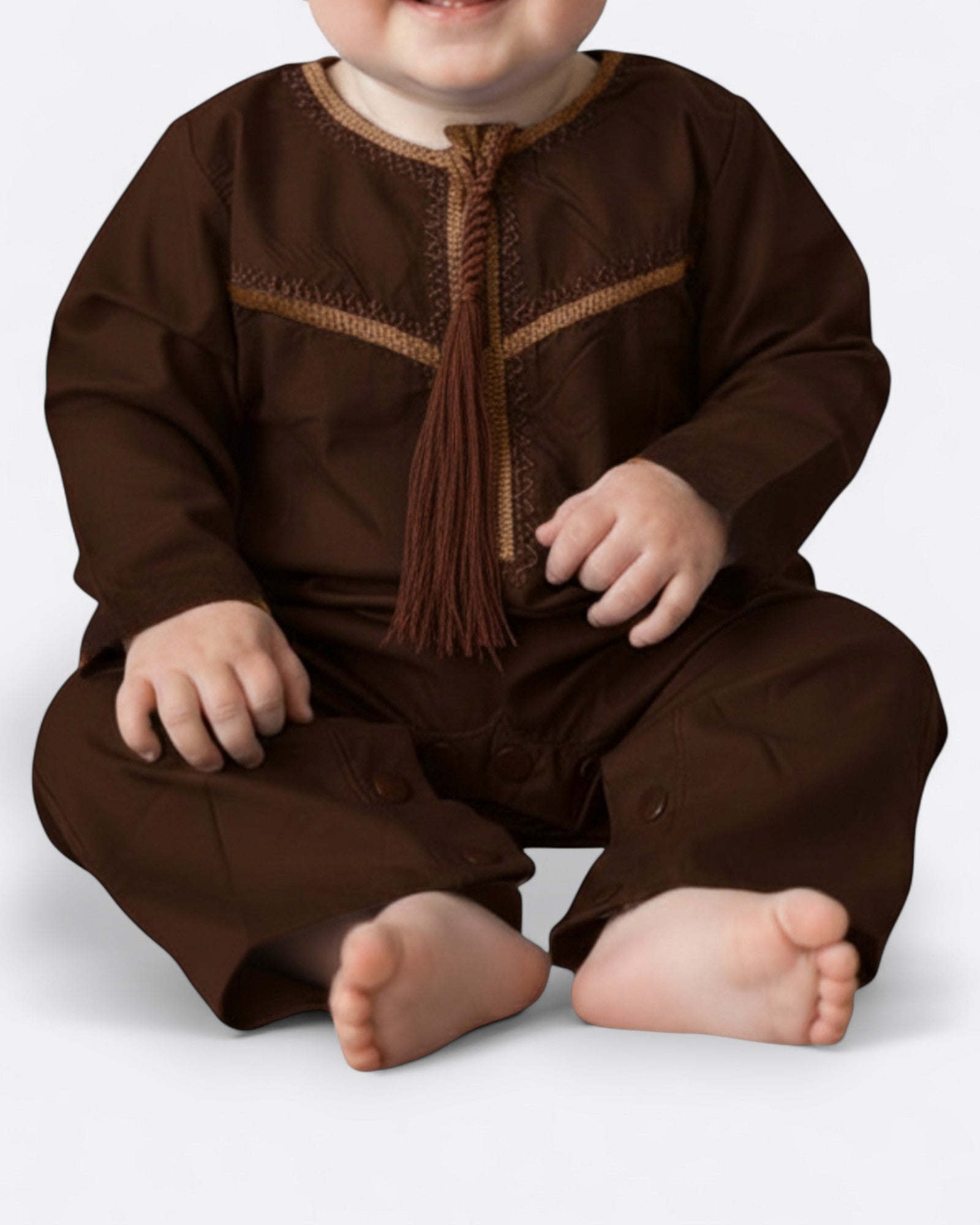 Grenouillère bébé - Qamis à motifs et tresse