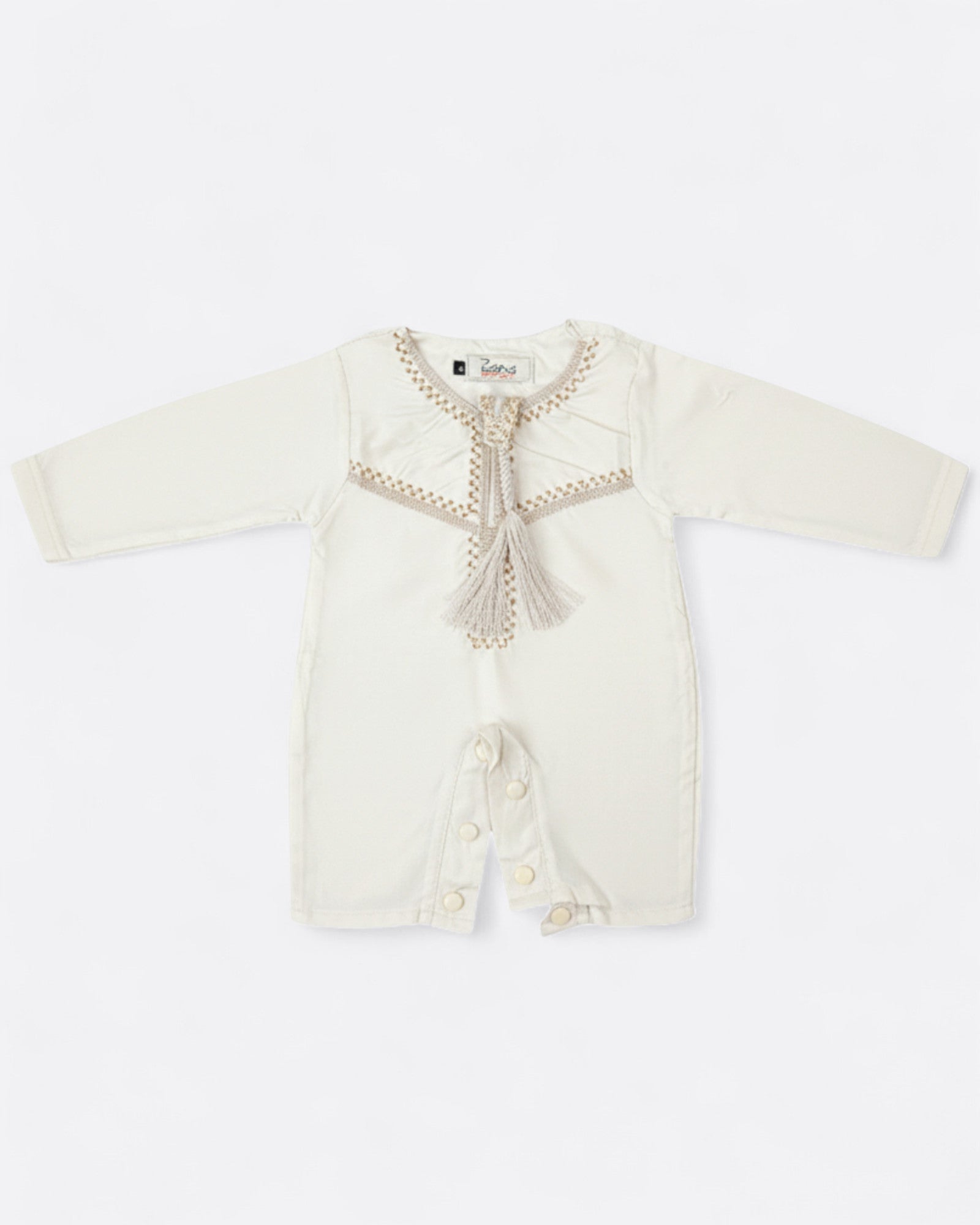 Grenouillère bébé - Qamis à motifs et tresse