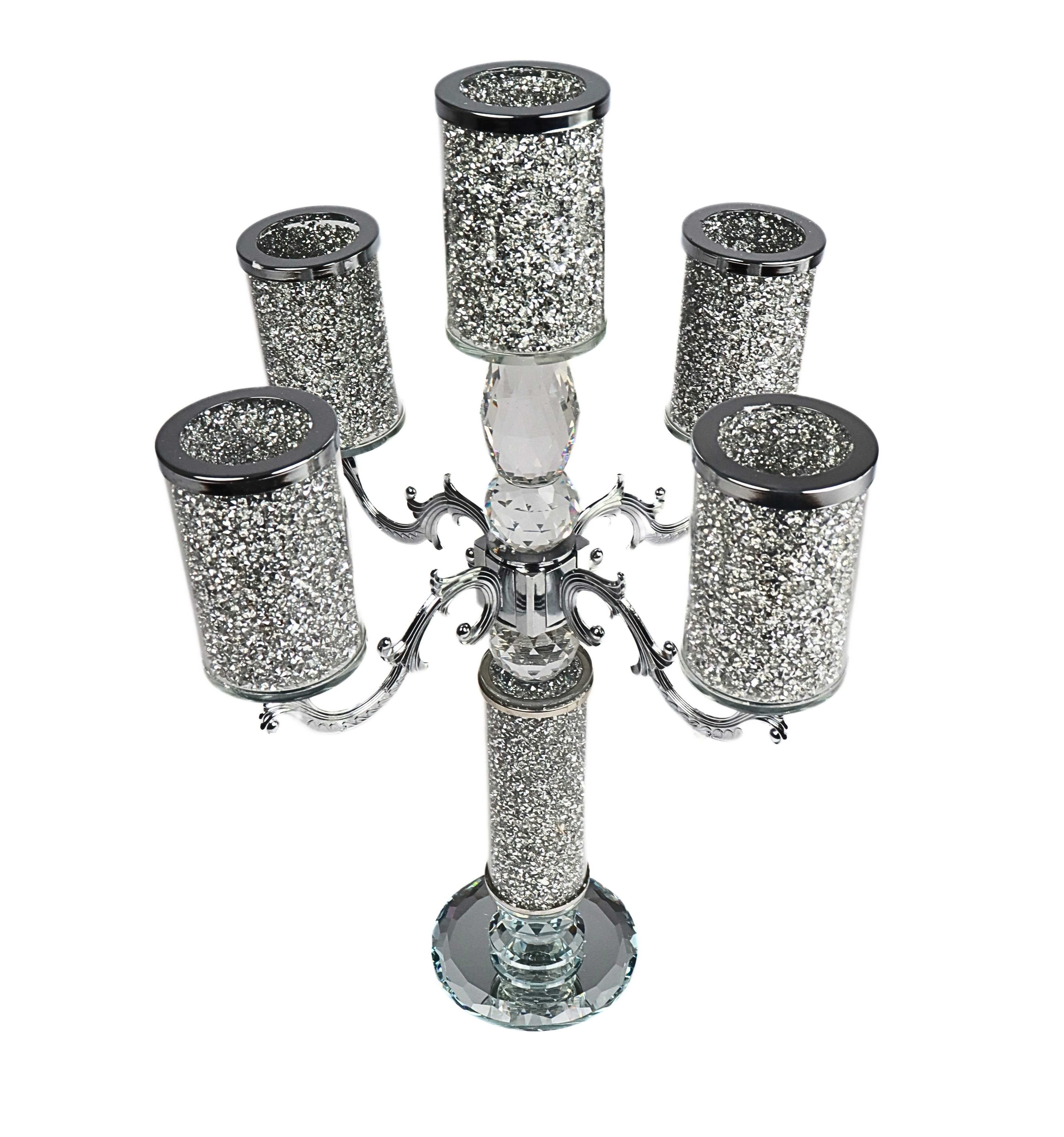 Bougeoir à pied argenté en verre et en métal