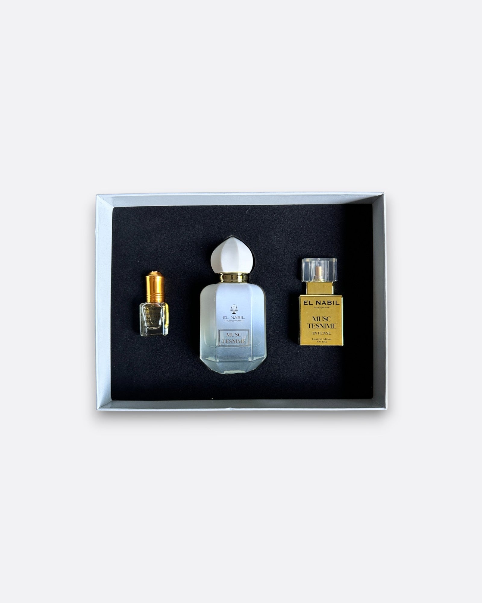 Coffret Intense Musc Tesnime El Nabil : eau de parfum + spray intense + extrait de parfum roll on