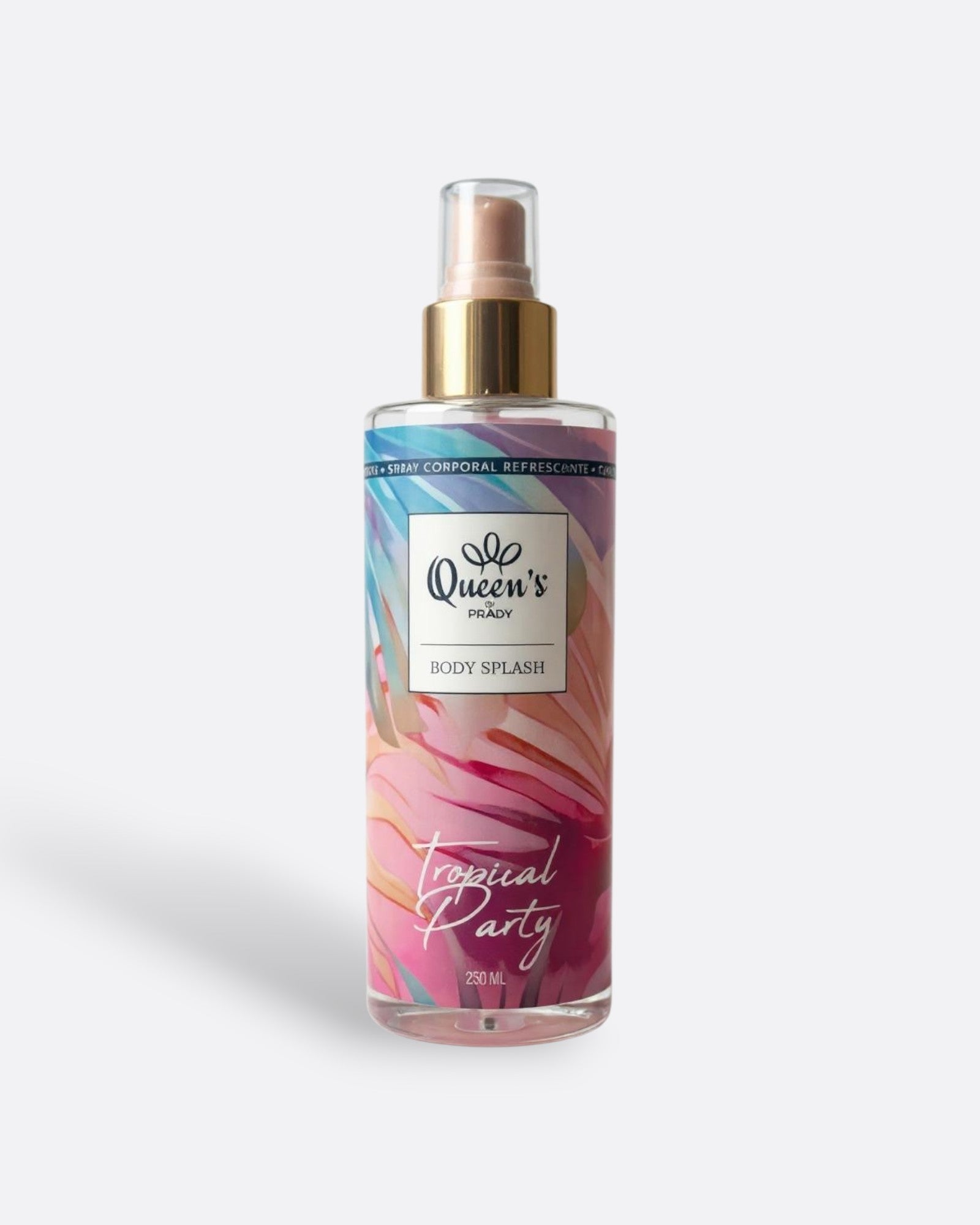 Brume Tropical Party de Queen's by Prady 250ml : une brume corporelle fraîcheur fruitée et florale, cruelty free.