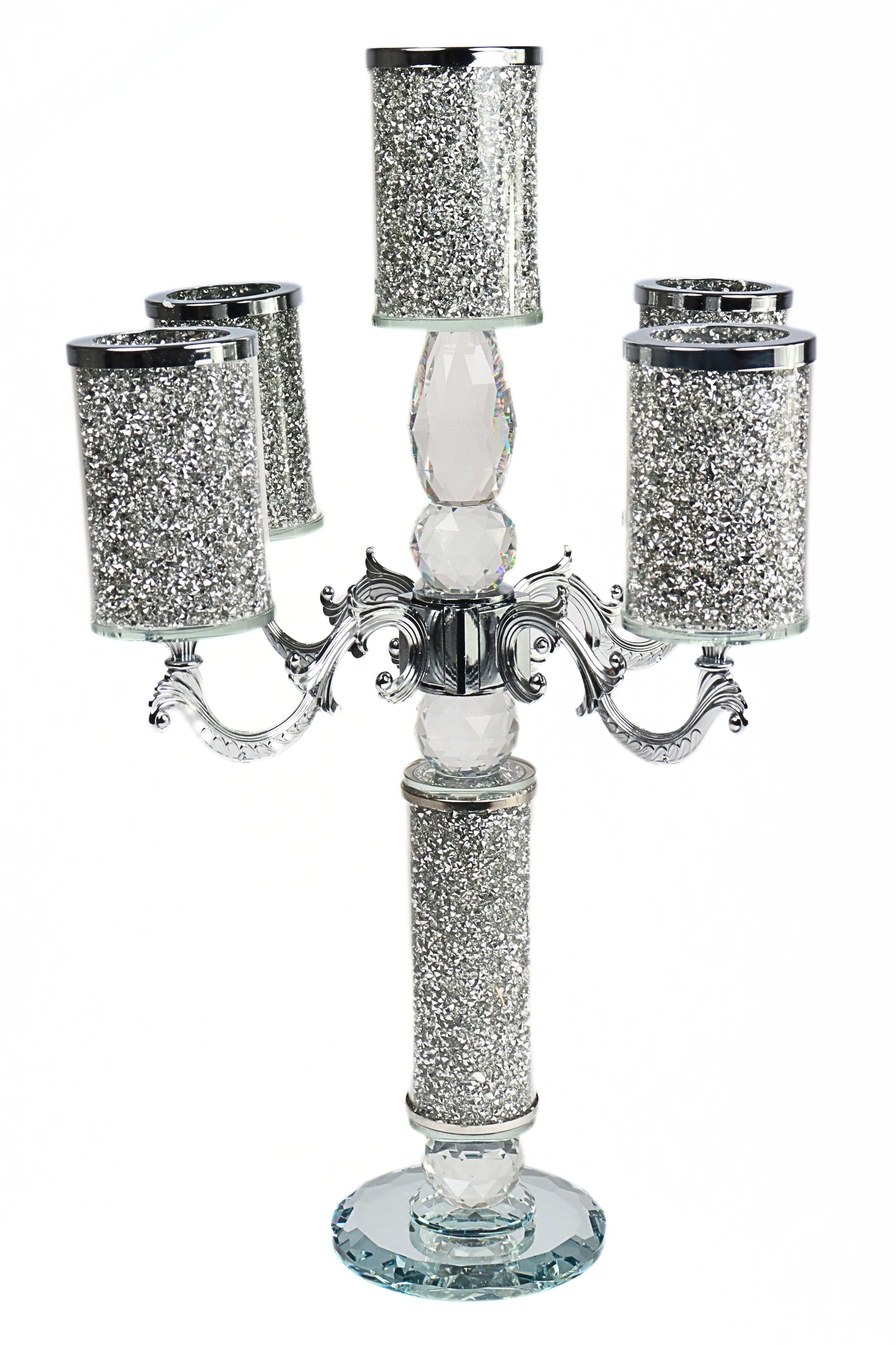 Bougeoir à pied argenté en verre et en métal – produit proposé sur Souk Dubaï