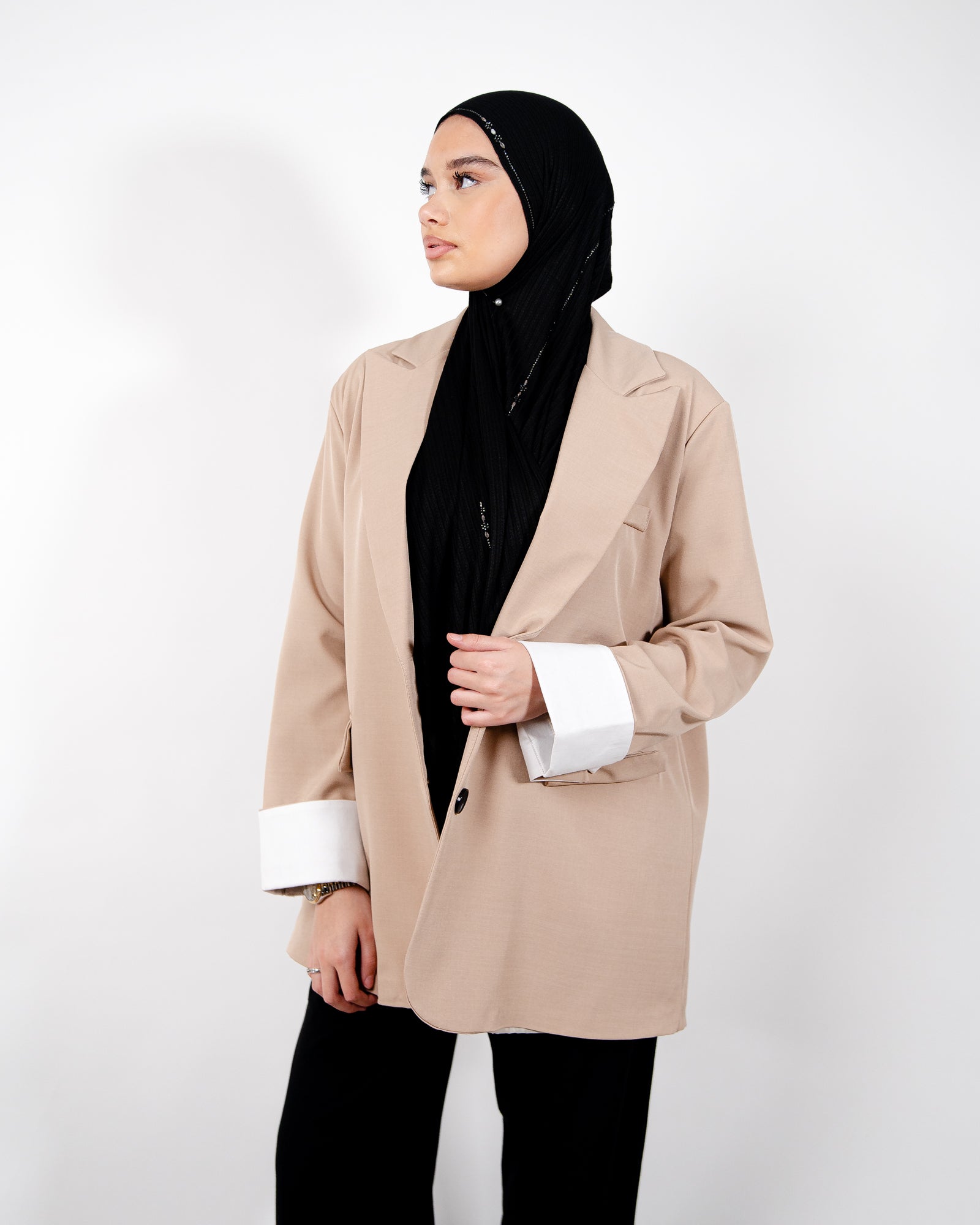 Veste oversize femme avec manches retroussées blanches