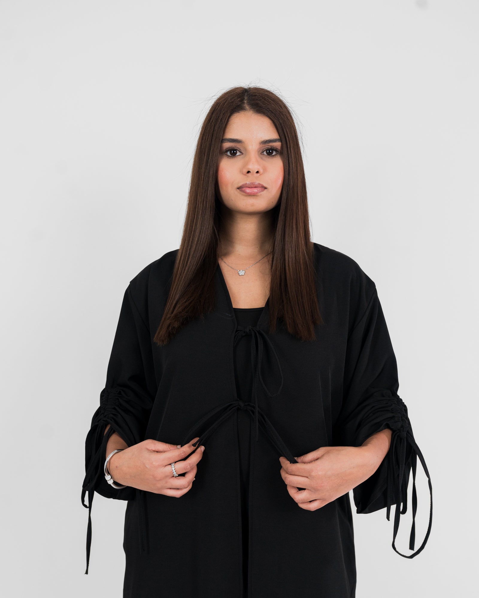 Conjunto de kimono con nudo y pantalones rectos 