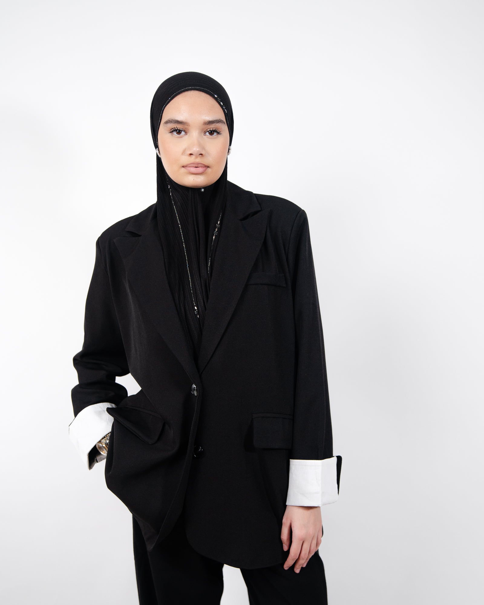 Veste oversize femme avec manches retroussées blanches