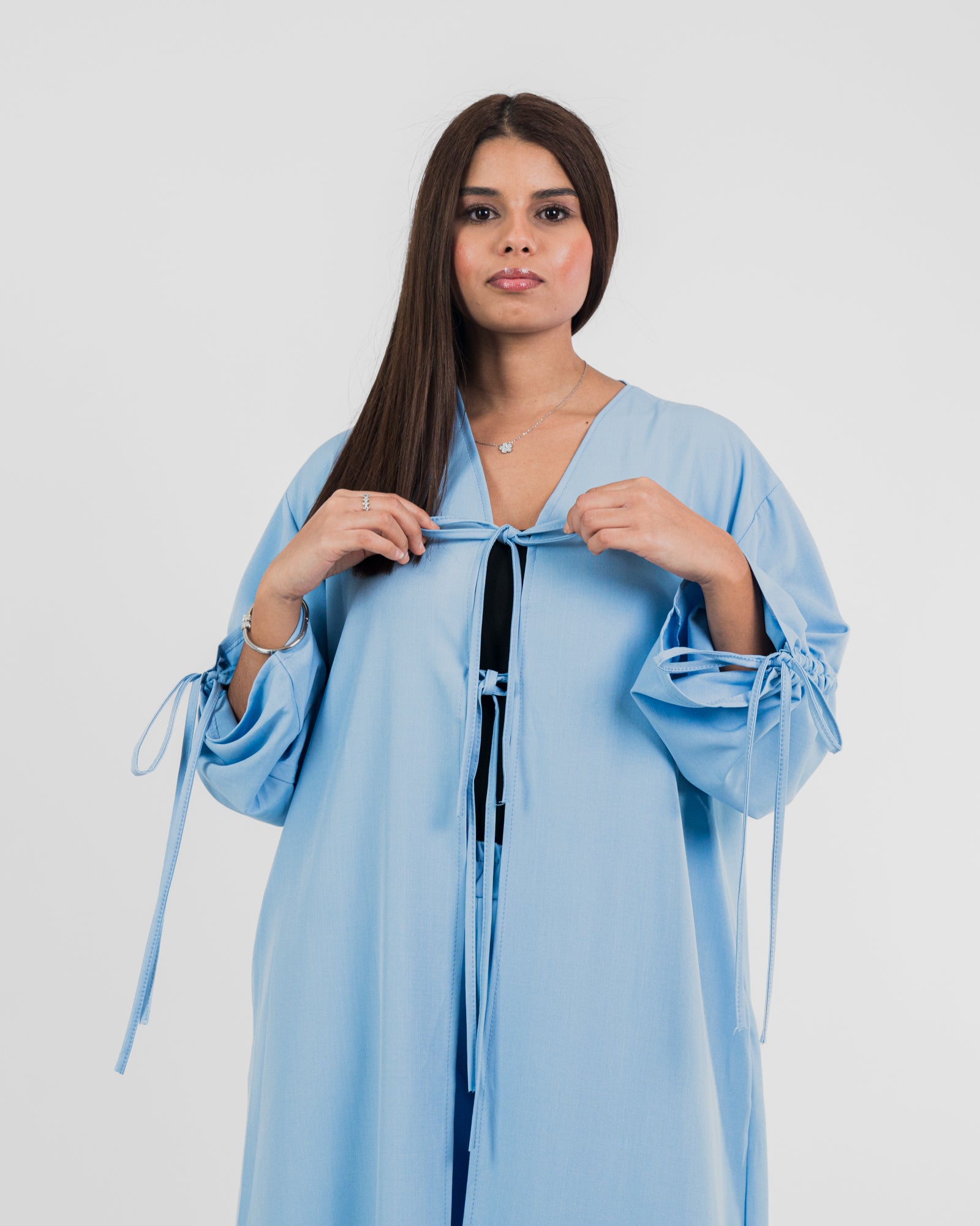 Conjunto de kimono con nudo y pantalones rectos 