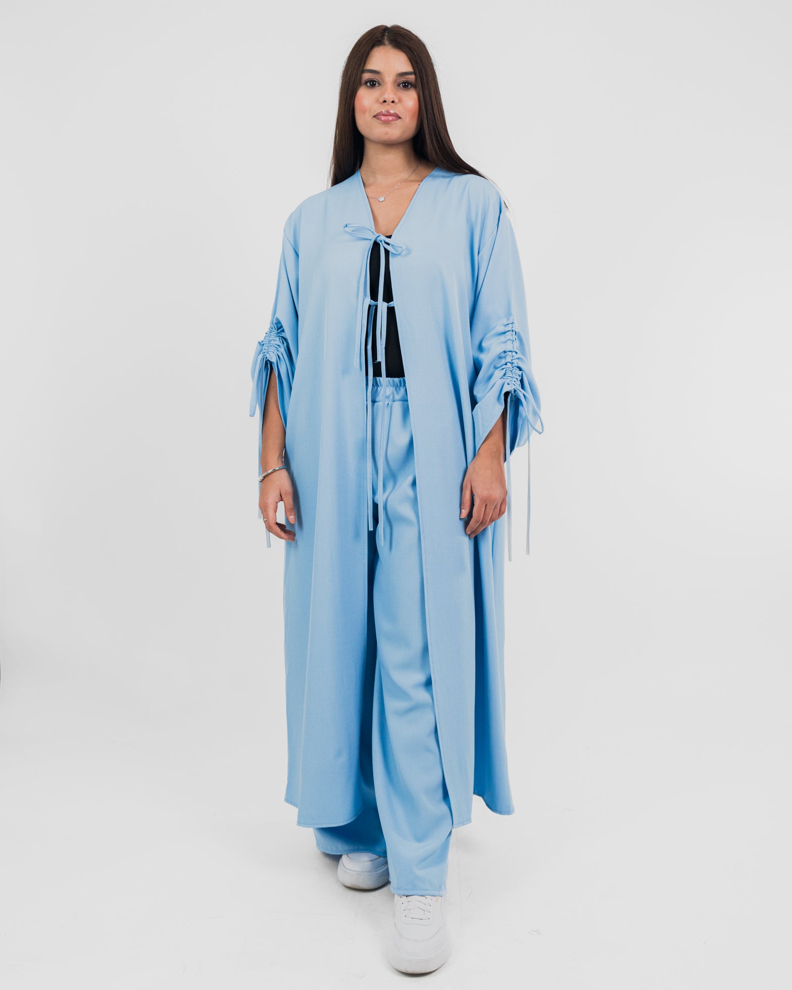 Conjunto de kimono con nudo y pantalones rectos 