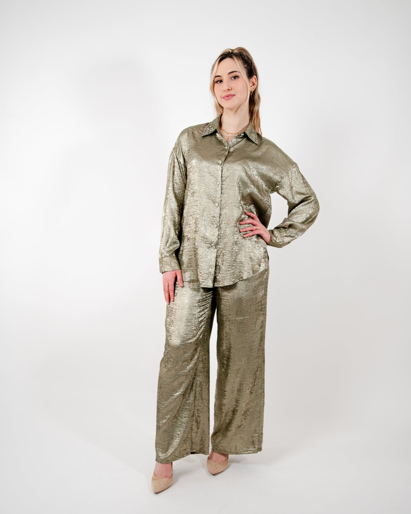 Ensemble chemise pantalon irisé avec "diamant"