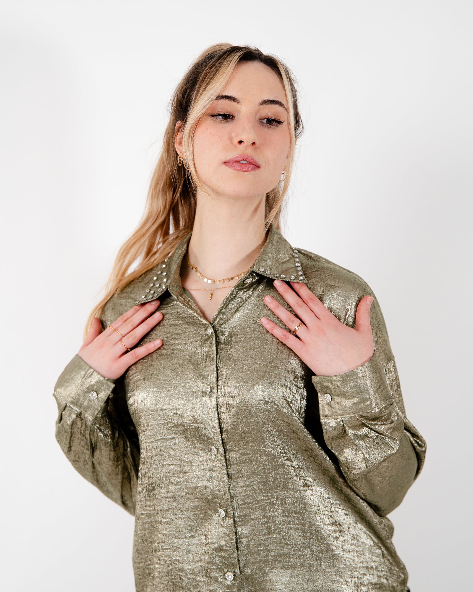 Ensemble chemise pantalon irisé avec "diamant"