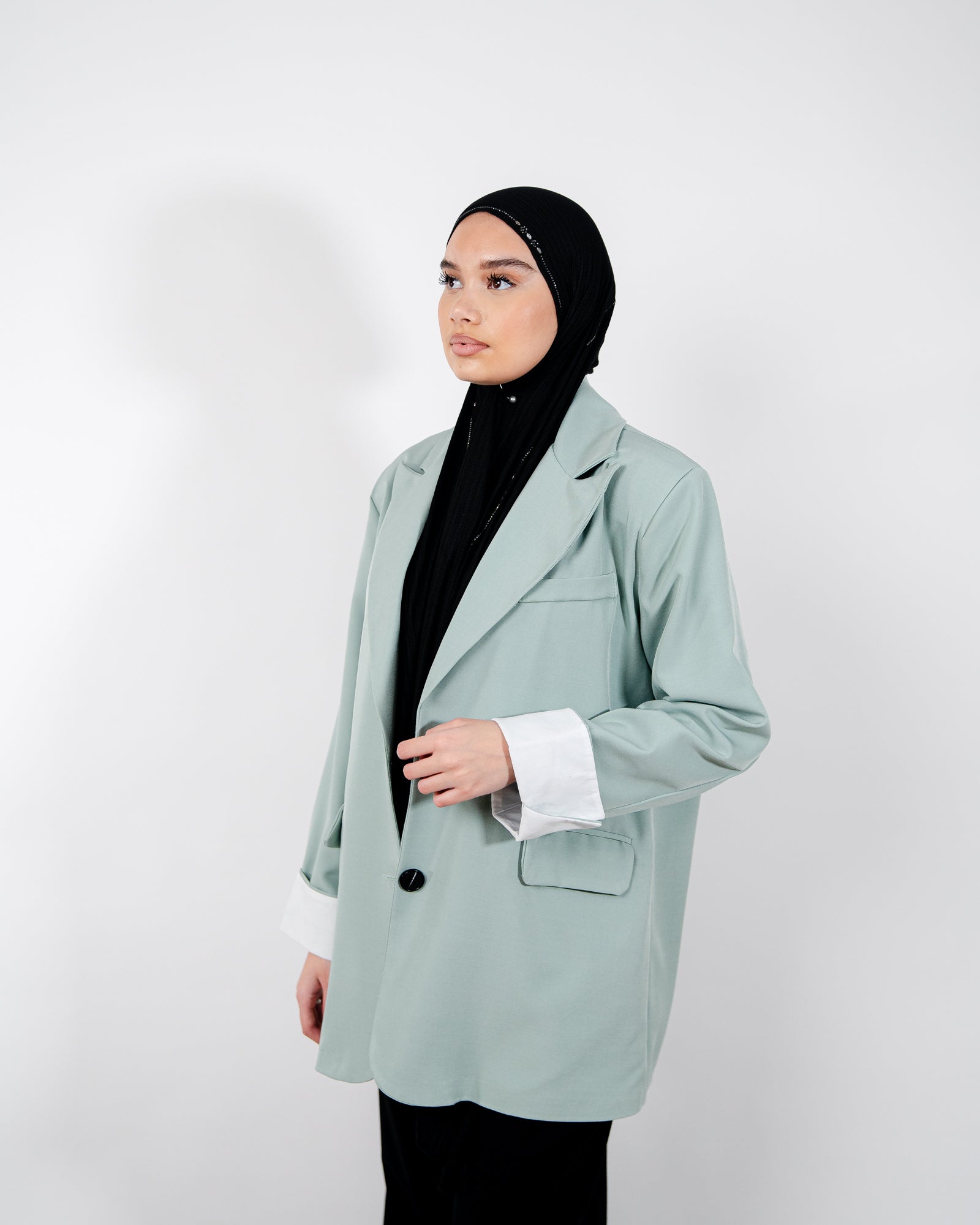 Veste oversize femme avec manches retroussées blanches