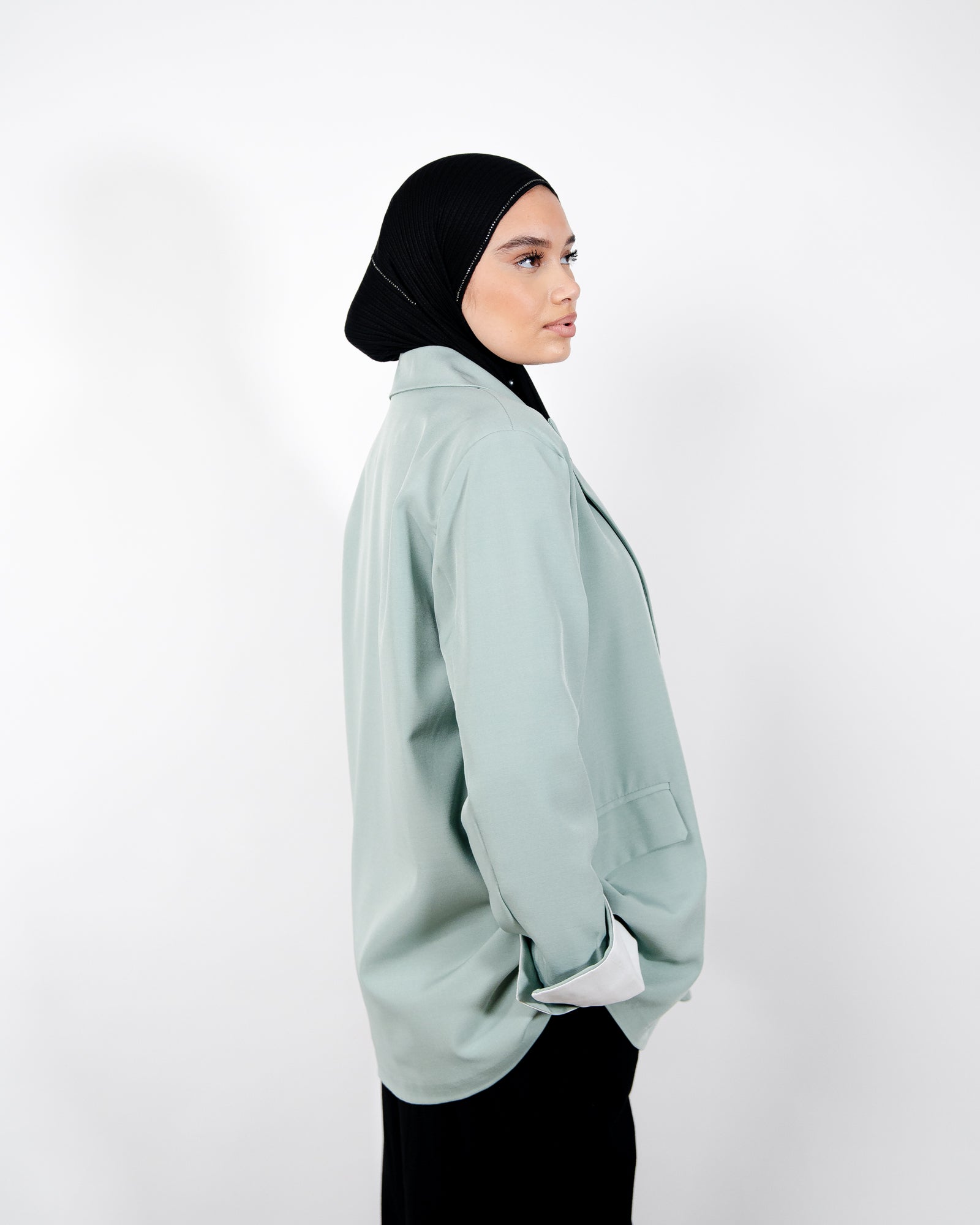Veste oversize femme avec manches retroussées blanches