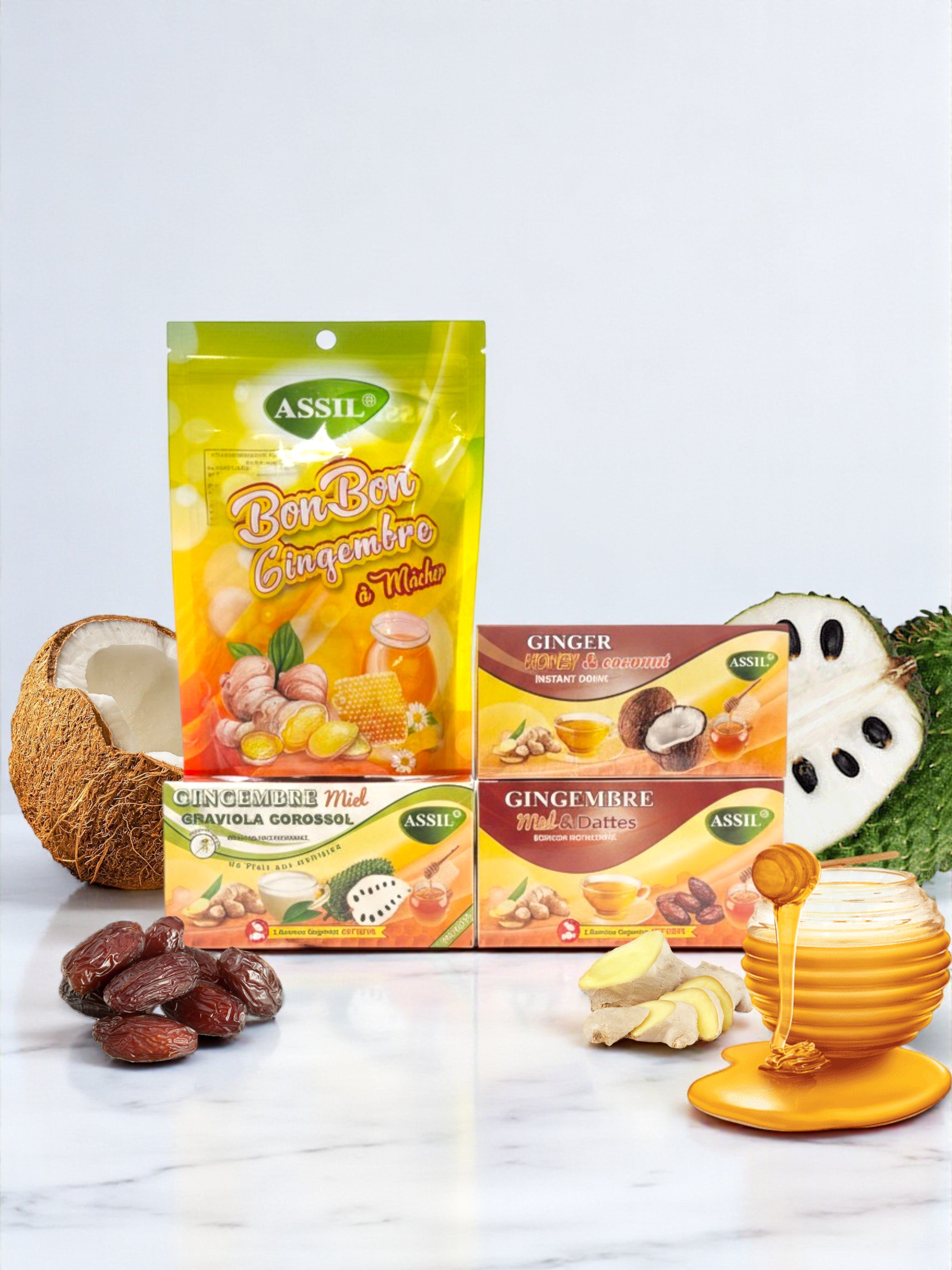Pack 3 tisanes Instantanées & Bonbons au Gingembre – Assil