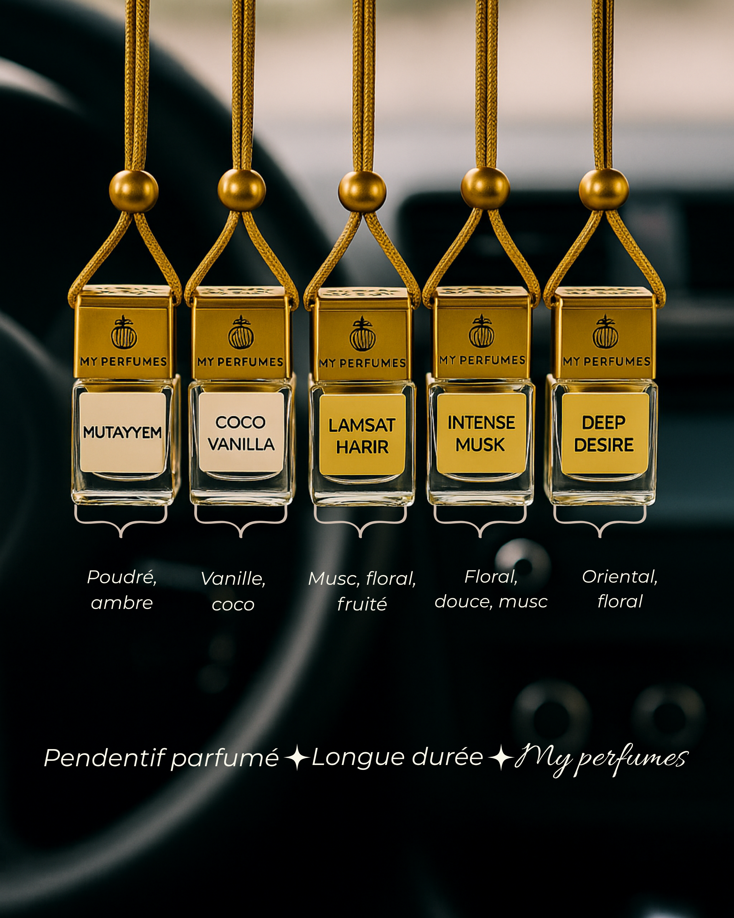 Pack de 5 pendentifs parfumés pour voiture de la marque My perfumes