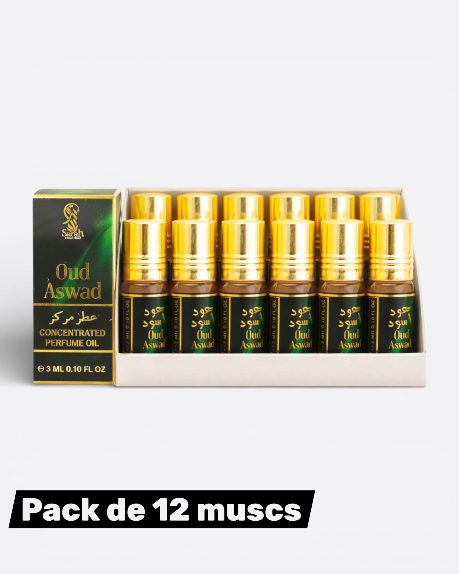 Pack de 12 musc Oud Aswad - Sarah Créations 3 ml