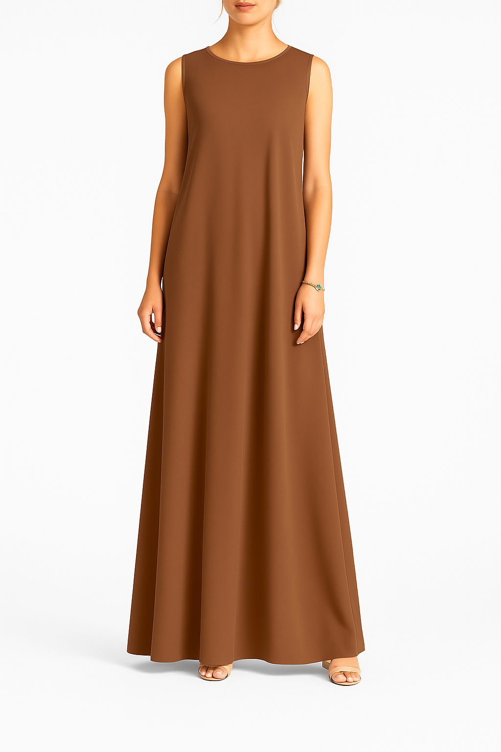Robe Liwa sans manche premium marron – élégante, fluide et confortable