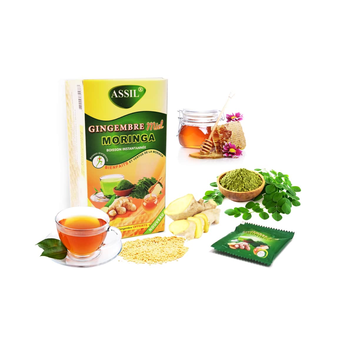 Tisane/boisson instantanée Gingembre, Miel et Moringa – produit proposé sur Souk Dubaï