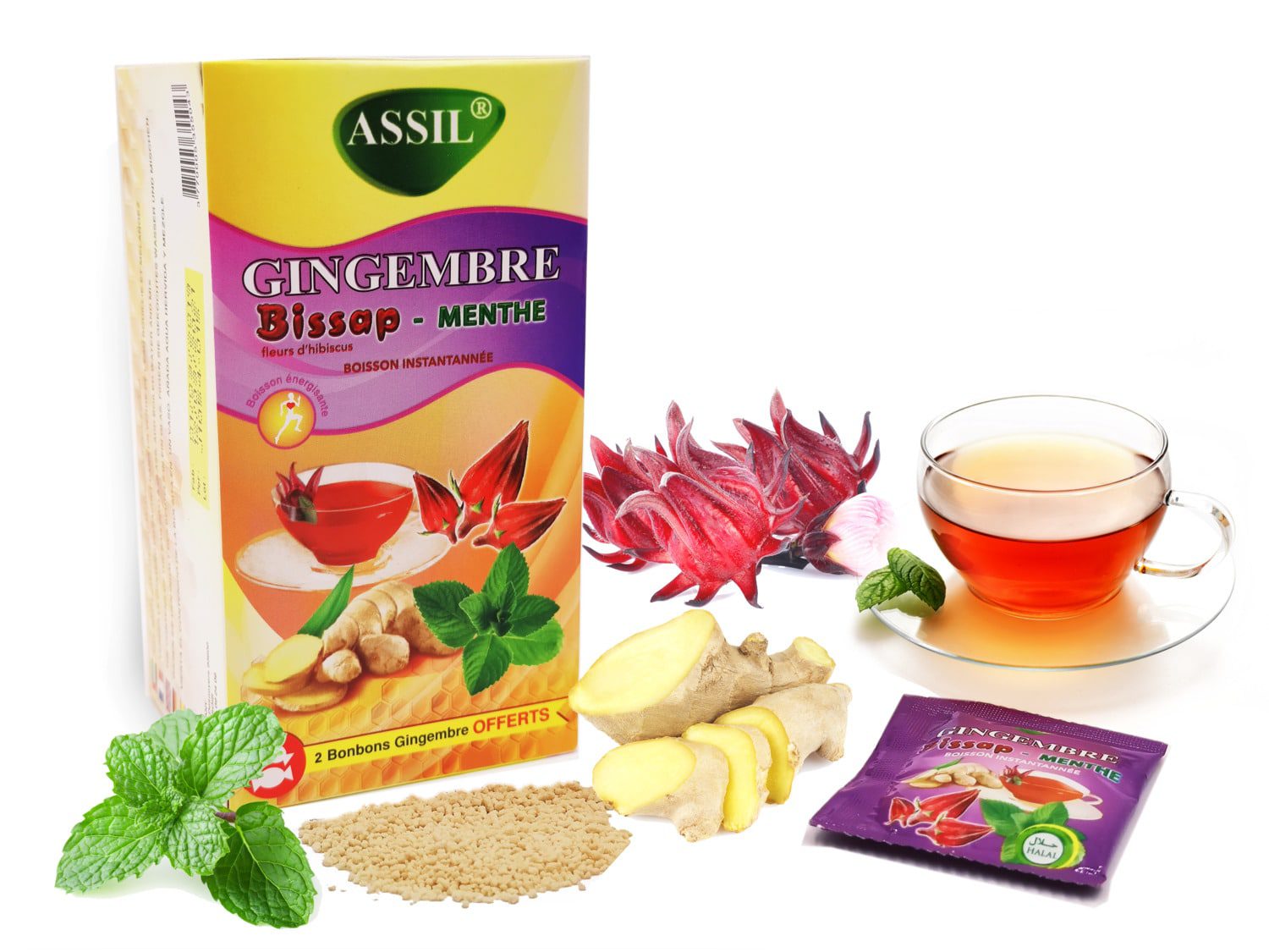 Tisane/boisson instantanée au Gingembre,Bissap et Menthe – produit proposé sur Souk Dubaï