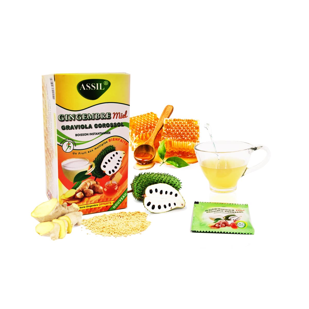 Tisane/boisson instantanée au Gingembre, Miel et Graviola (Corossol) – produit proposé sur Souk Dubaï