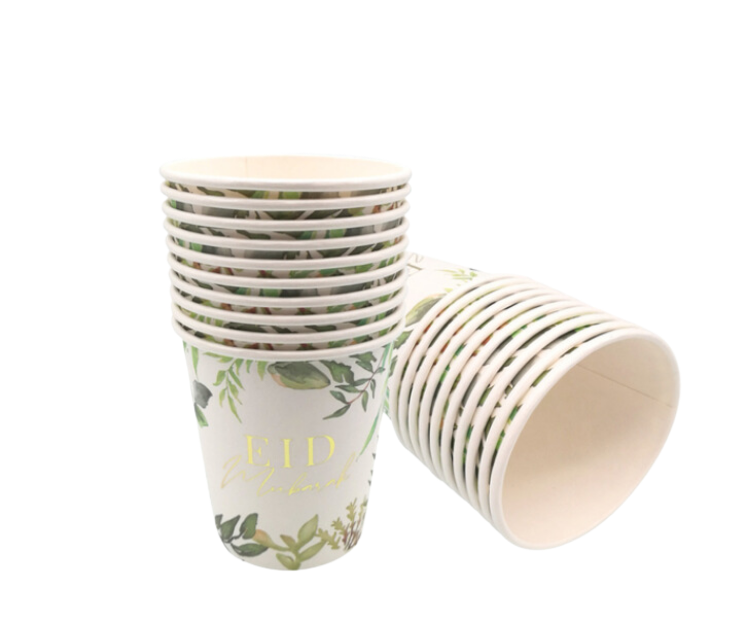 GOBELETS EID MUBARAK À IMPRIMÉ FEUILLES VERTES - 10 PIÈCES – produit proposé sur Souk Dubaï