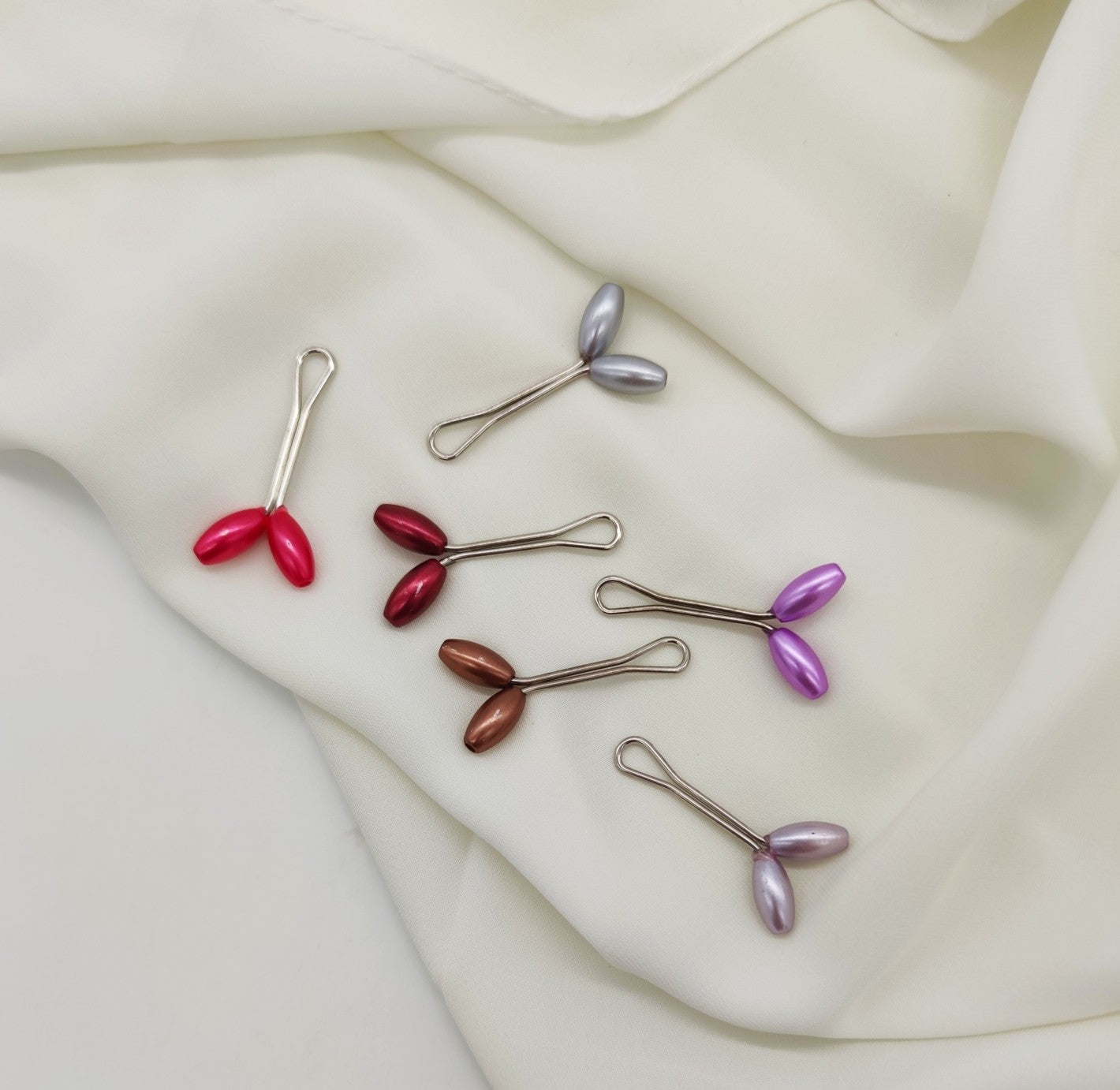 Pinces Hijab perles ovales colorés