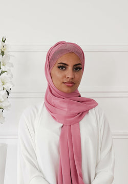 Hijab mousseline avec bonnet bandes brillantes à nouer