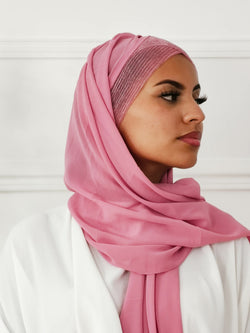 Hijab mousseline avec bonnet bandes brillantes à nouer