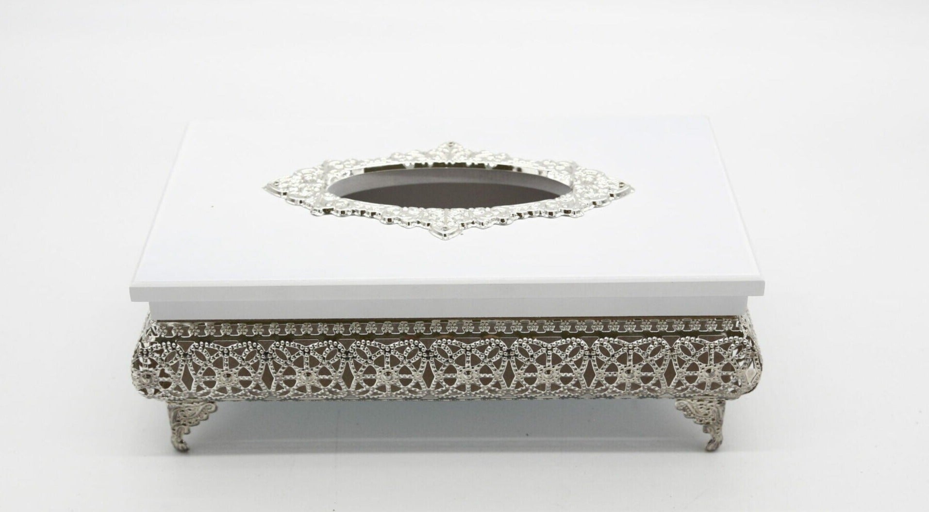 Boîte à mouchoirs avec pied - blanche & argentée